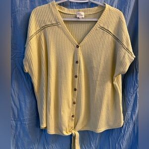 Yellow Ava James Button-Front Knit Top
